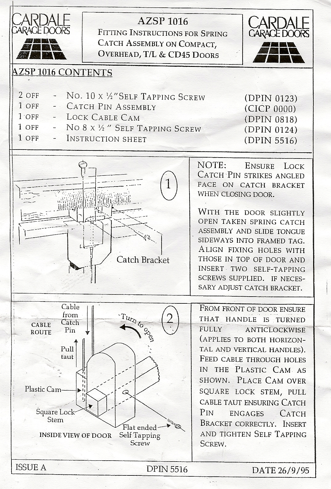 Cardale Lock Latch and Cable Garage Door Spares, Garage Door Parts to